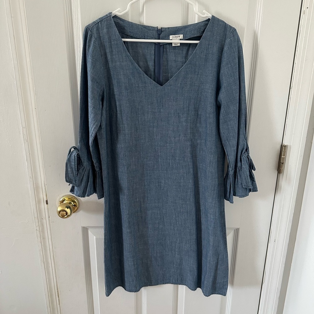J. Crew Chambray Ruffled Sheath Dress